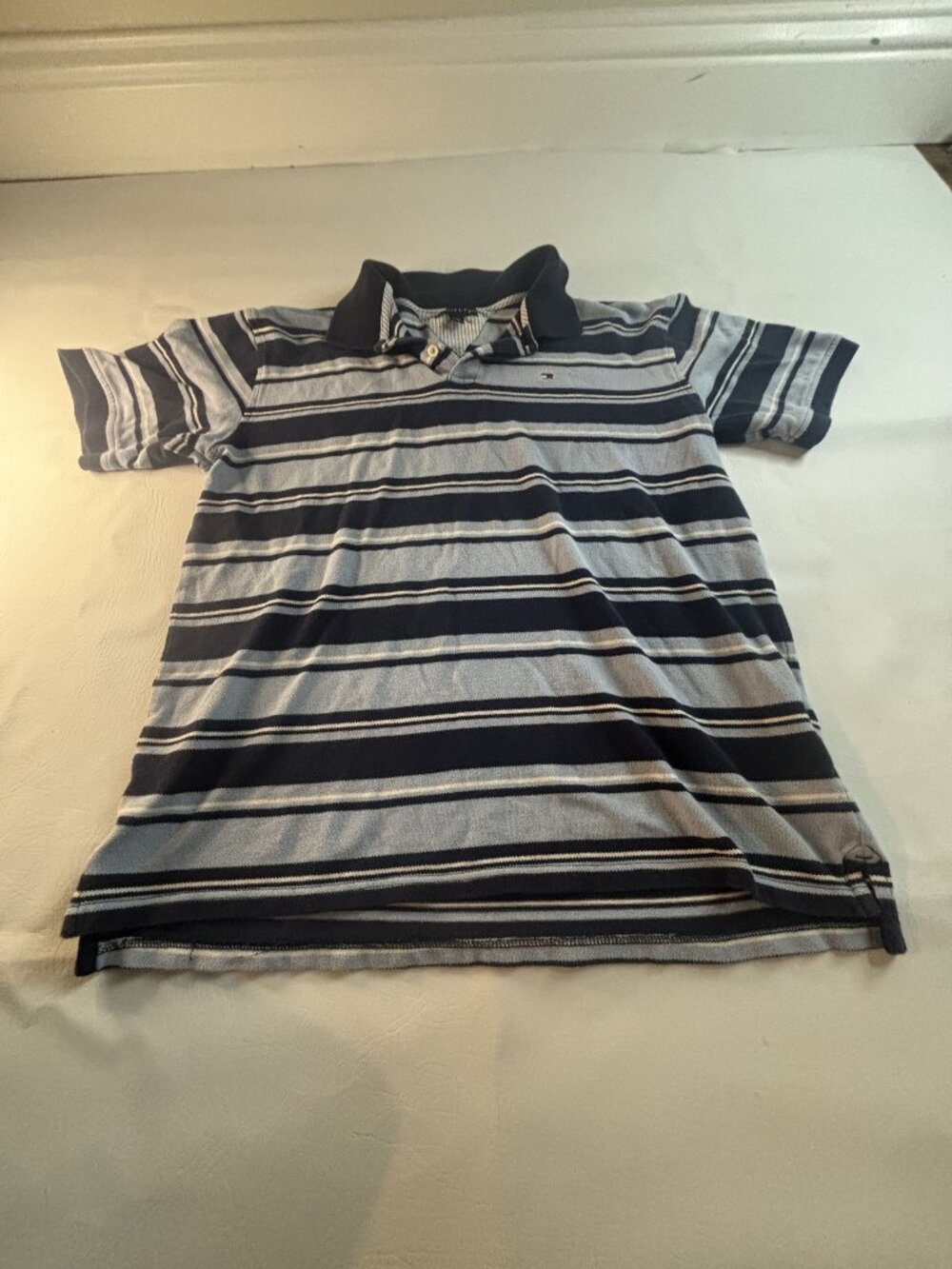 Tommy Hilfiger Mens XL Striped Polo Shirt Blue & White 100% Cotton Classic Fit